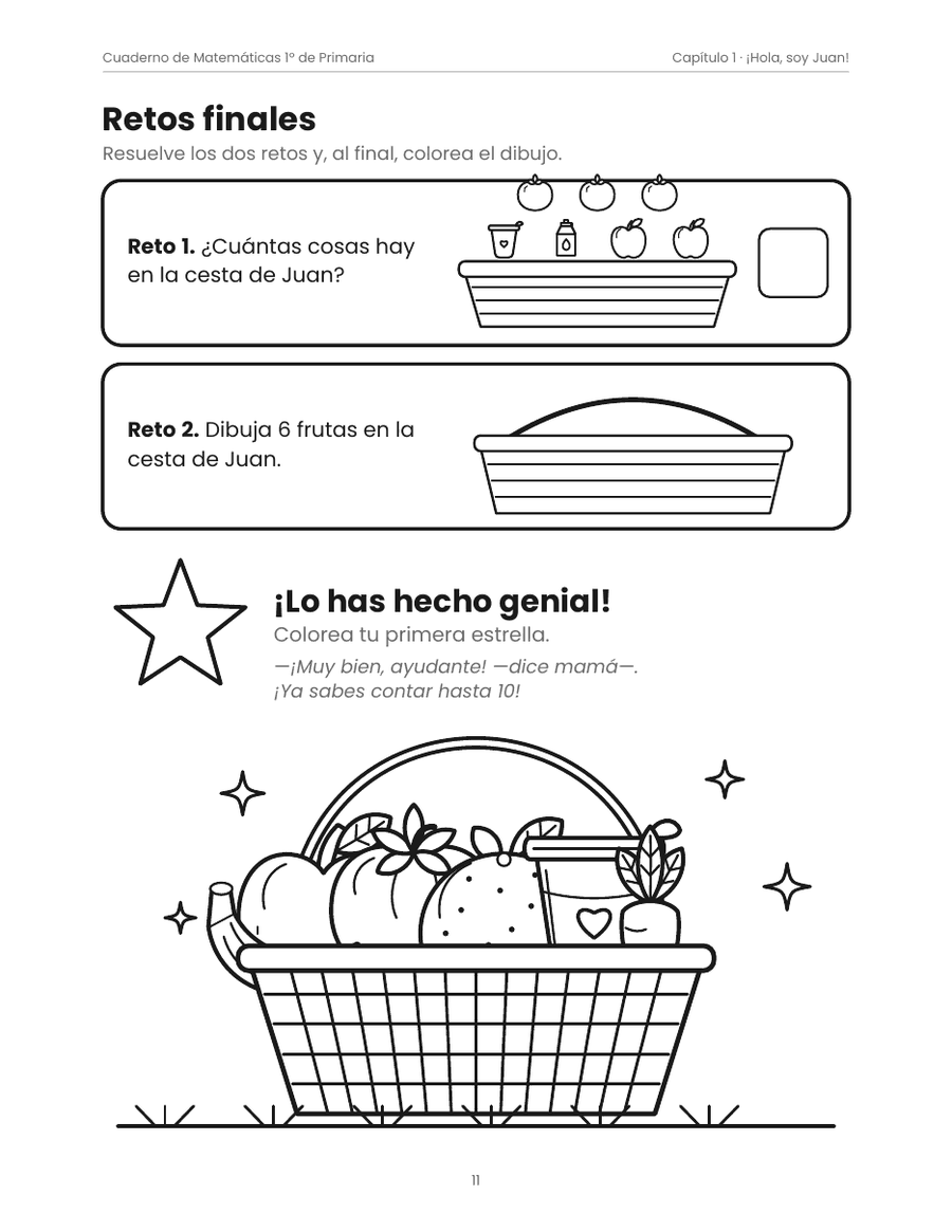 Página de retos finales, con la estrella y un dibujo para colorear